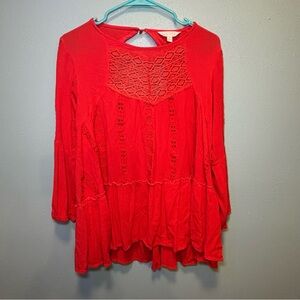 Adiva Red Boho Lace Peasant Top | Size Small